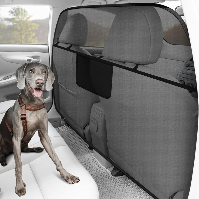 Mixsuper Dog Car Barrier, 52.4" Wide, Car Divider for Midsized Pickup, Midsized SUV and Car, One-Piece Escape-Proof Back Seat Mesh Dog Car Net Barrier Black - Image 1